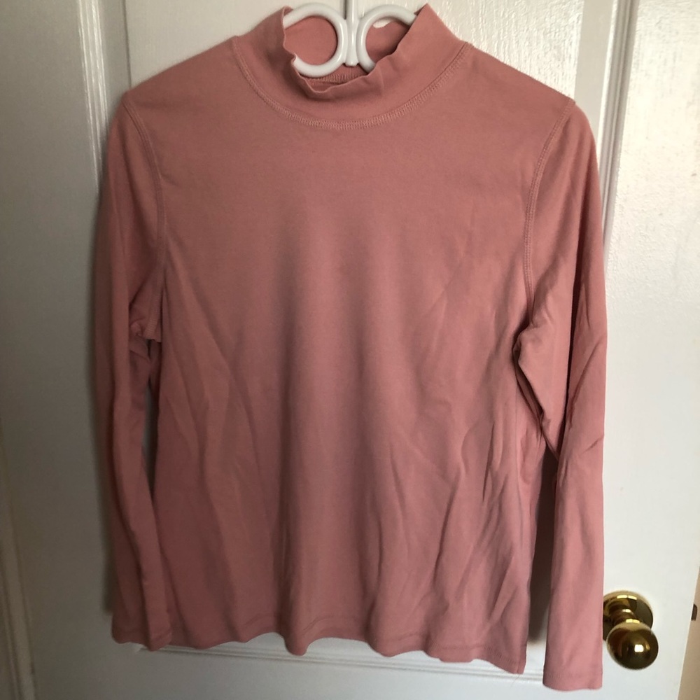 Cotton Pink Turtle Neck Long Sleeve T-shirt
